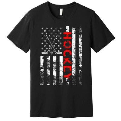 American Flag Hockey Usa Patriotic Premium T-Shirt