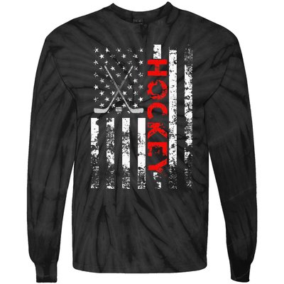 American Flag Hockey Usa Patriotic Tie-Dye Long Sleeve Shirt