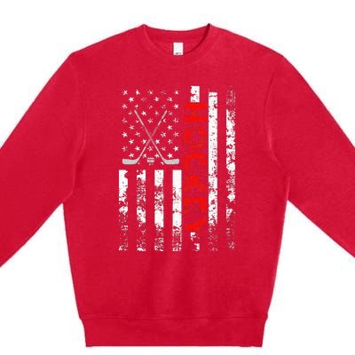 American Flag Hockey Usa Patriotic Premium Crewneck Sweatshirt