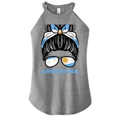 Argentina Flag Hairbun Football Soccer Fan Wo Girls Women’s Perfect Tri Rocker Tank