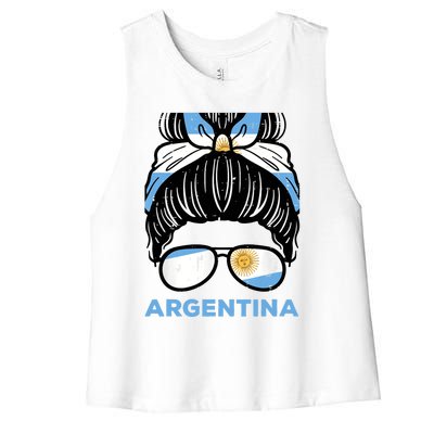 Argentina Flag Hairbun Football Soccer Fan Wo Girls Women's Racerback Cropped Tank