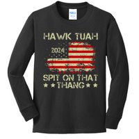 American Flag Hawk Tuah 24 Spit On That Thang Kids Long Sleeve Shirt