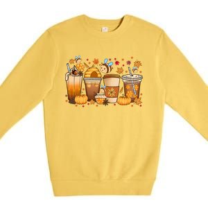 Autumn Fall Horror Latte Fall Coffee Cups Ghost Halloween Meaningful Gift Premium Crewneck Sweatshirt