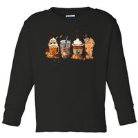 Autumn Fall Horror Latte Coffee Cups Ghost Halloween Toddler Long Sleeve Shirt