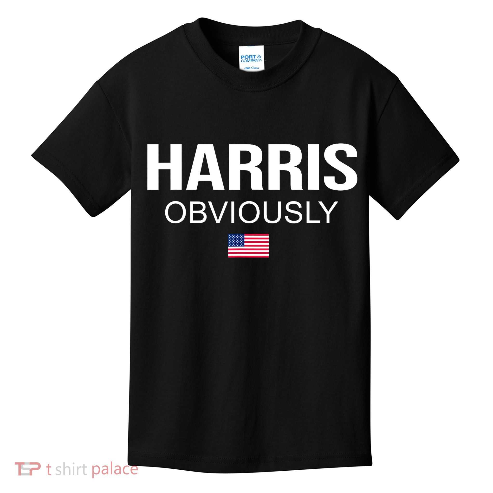 American Flag Harris Obviously For President 2024 Kamala Gift Kids T-Shirt