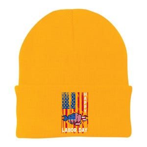 American Flag Happy Labor Day Meaningful Gift Knit Cap Winter Beanie