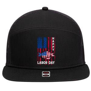 American Flag Happy Labor Day Meaningful Gift 7 Panel Mesh Trucker Snapback Hat