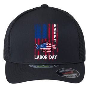 American Flag Happy Labor Day Meaningful Gift Flexfit Unipanel Trucker Cap