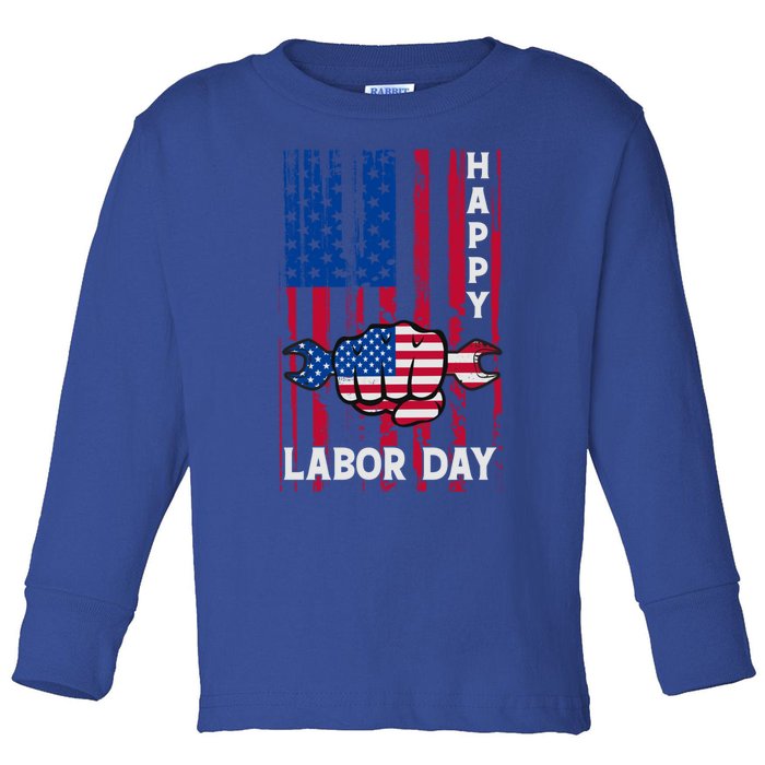 American Flag Happy Labor Day Meaningful Gift Toddler Long Sleeve Shirt