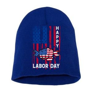 American Flag Happy Labor Day Meaningful Gift Short Acrylic Beanie