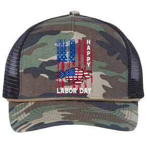 American Flag Happy Labor Day Meaningful Gift Retro Rope Trucker Hat Cap