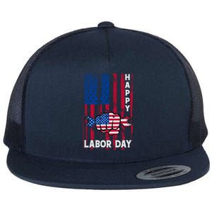 American Flag Happy Labor Day Meaningful Gift Flat Bill Trucker Hat