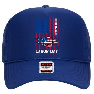 American Flag Happy Labor Day Meaningful Gift High Crown Mesh Back Trucker Hat