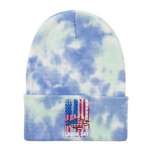 American Flag Happy Labor Day Meaningful Gift Tie Dye 12in Knit Beanie