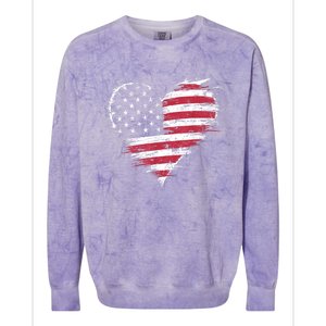 American Flag Heart Women 4th Of July Patriotic Usa Colorblast Crewneck Sweatshirt