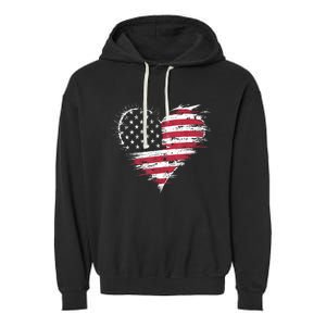 American Flag Heart Women 4th Of July Patriotic Usa Garment-Dyed Fleece Hoodie