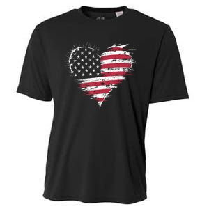 American Flag Heart Women 4th Of July Patriotic Usa Cooling Performance Crew T-Shirt