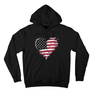 American Flag Heart Women 4th Of July Patriotic Usa Hoodie