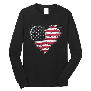 American Flag Heart Women 4th Of July Patriotic Usa Long Sleeve Shirt