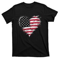 American Flag Heart Women 4th Of July Patriotic Usa T-Shirt