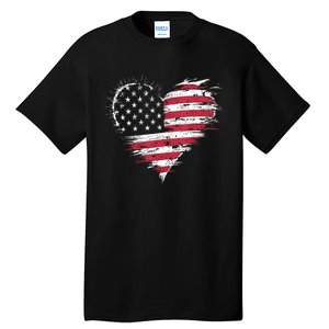 American Flag Heart Women 4th Of July Patriotic Usa Tall T-Shirt