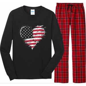 American Flag Heart Women 4th Of July Patriotic Usa Long Sleeve Pajama Set