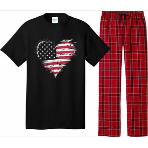 American Flag Heart Women 4th Of July Patriotic Usa Pajama Set