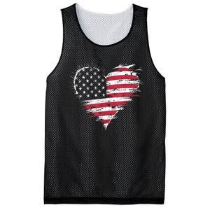 American Flag Heart Women 4th Of July Patriotic Usa Mesh Reversible Basketball Jersey Tank