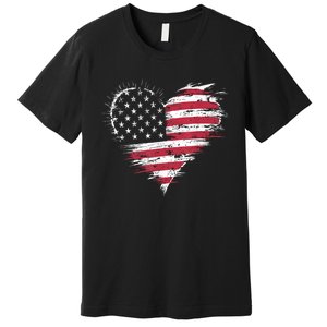 American Flag Heart Women 4th Of July Patriotic Usa Premium T-Shirt