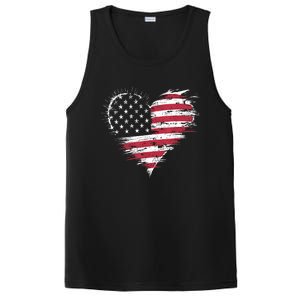 American Flag Heart Women 4th Of July Patriotic Usa PosiCharge Competitor Tank