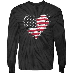 American Flag Heart Women 4th Of July Patriotic Usa Tie-Dye Long Sleeve Shirt