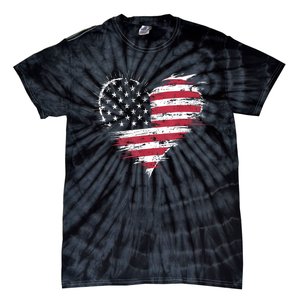 American Flag Heart Women 4th Of July Patriotic Usa Tie-Dye T-Shirt