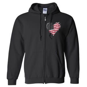 American Flag Heart Women 4th Of July Patriotic Usa Full Zip Hoodie