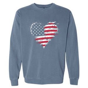 American Flag Heart Women 4th Of July Patriotic Usa Garment-Dyed Sweatshirt