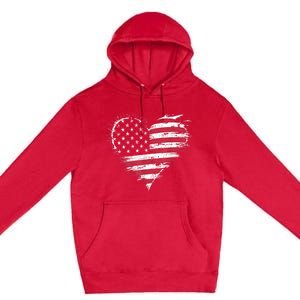 American Flag Heart Women 4th Of July Patriotic Usa Premium Pullover Hoodie