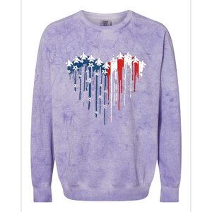 Airplane Flag Heart America 4th Of July Colorblast Crewneck Sweatshirt