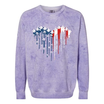 Airplane Flag Heart America 4th Of July Colorblast Crewneck Sweatshirt