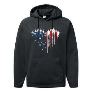 Airplane Flag Heart America 4th Of July Performance Fleece Hoodie