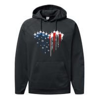 Airplane Flag Heart America 4th Of July Performance Fleece Hoodie