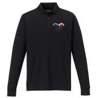 Airplane Flag Heart America 4th Of July Performance Long Sleeve Polo