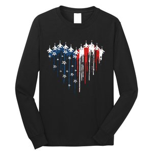 Airplane Flag Heart America 4th Of July Long Sleeve Shirt