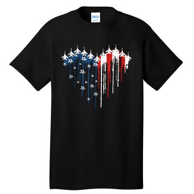 Airplane Flag Heart America 4th Of July Tall T-Shirt