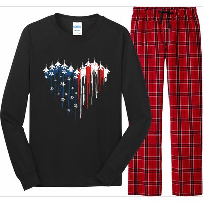 Airplane Flag Heart America 4th Of July Long Sleeve Pajama Set