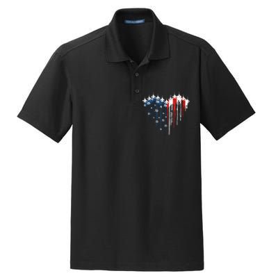 Airplane Flag Heart America 4th Of July Dry Zone Grid Polo