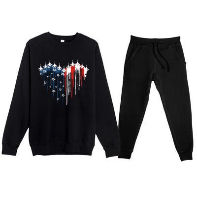 Airplane Flag Heart America 4th Of July Premium Crewneck Sweatsuit Set