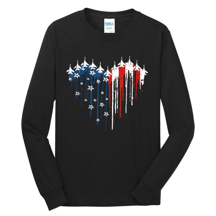 Airplane Flag Heart America 4th Of July Tall Long Sleeve T-Shirt