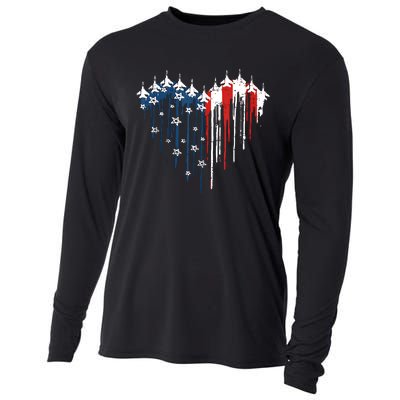 Airplane Flag Heart America 4th Of July Cooling Performance Long Sleeve Crew