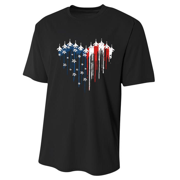 Airplane Flag Heart America 4th Of July Performance Sprint T-Shirt