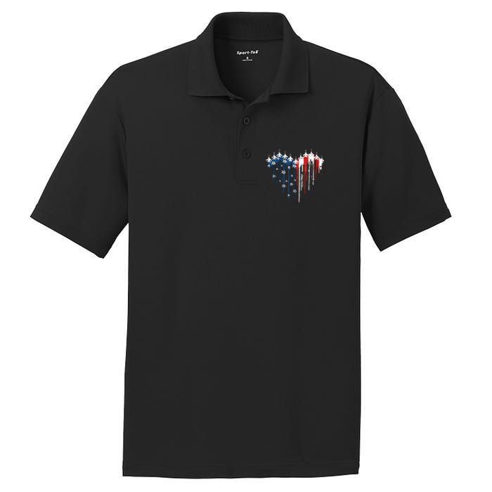 Airplane Flag Heart America 4th Of July PosiCharge RacerMesh Polo