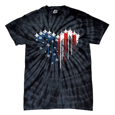 Airplane Flag Heart America 4th Of July Tie-Dye T-Shirt